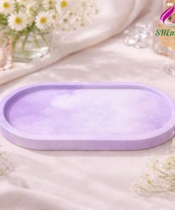 Khay de oval nhieu mau dung tealight trang suc phu kien chup hinh decor mau tim loang
