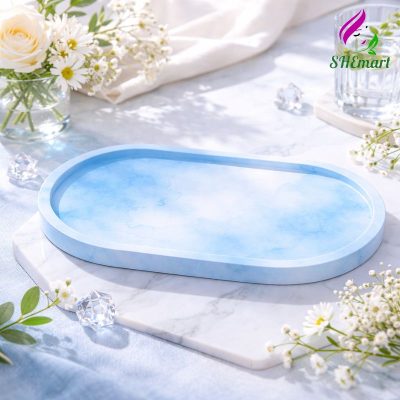 Khay de oval nhieu mau dung tealight trang suc phu kien chup hinh decor mau xanh duong loang