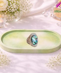 Khay de oval nhieu mau dung tealight trang suc phu kien chup hinh decor mau xanh la loang