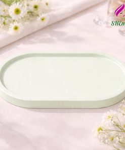 Khay de oval nhieu mau dung tealight trang suc phu kien chup hinh decor mau xanh la nhat