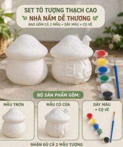 SET TÔ TƯỢNG THẠCH CAO NHÀ NẤM SIÊU KUTE ĐẦY ĐỦ DÂY MÀU VÀ CỌ VẼ