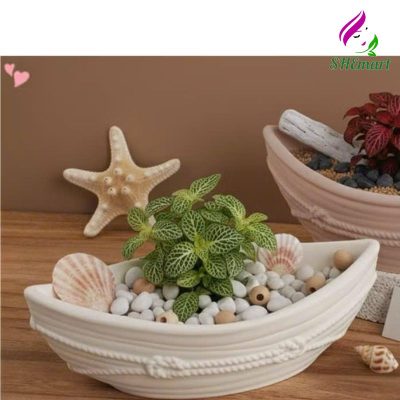 Chậu thuyền hoa để bàn đựng nến thơm | trồng sen đá decor góc học tập chụp hình decor