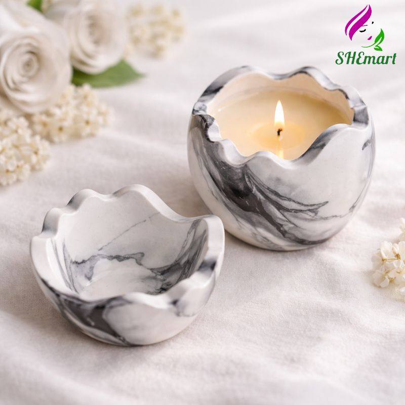 Cốc trứng đựng nến thơm – decor thạch cao mix xi măng | SHEMart Cốc trứng đựng nến thơm – decor thạch cao mix xi măng | SHEMart