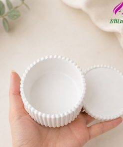 Hũ đựng nến thơm tròn sọc trắng có nắp – mẫu cốc Dubai 10x8 đựng nến thơm, làm decor, trang trí nhà cửa