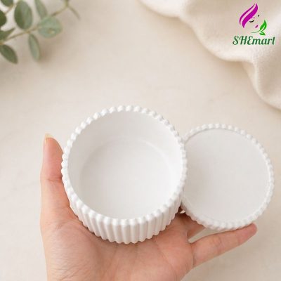 Hũ đựng nến thơm tròn sọc trắng có nắp – mẫu cốc Dubai 10x8 đựng nến thơm, làm decor, trang trí nhà cửa