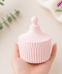 Hũ đựng nến thơm tròn sọc trắng có nắp – mẫu cốc Dubai 10x8 đựng nến thơm, làm decor, trang trí nhà cửa mau hong