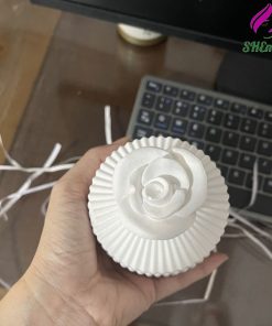 Hũ đựng nến thơm tròn sọc trắng có nắp – mẫu cốc Dubai 10x8 đựng nến thơm, làm decor, trang trí nhà cửa mẫu nắp hoa hồng