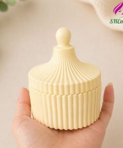 Hũ đựng nến thơm tròn sọc trắng có nắp – mẫu cốc Dubai 10x8 đựng nến thơm, làm decor, trang trí nhà cửa mau vàng nhạt