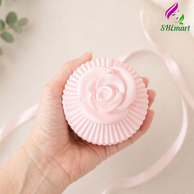 Hũ đựng nến thơm tròn sọc trắng có nắp – mẫu cốc Dubai 10x8 đựng nến thơm, làm decor, trang trí nhà cửa nắp hoa hồng màu hồng