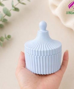 Hũ đựng nến thơm tròn sọc trắng có nắp – mẫu cốc Dubai 10x8 đựng nến thơm, làm decor, trang trí nhà cửa xanh duong
