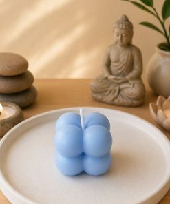 Nến thơm Rubik mùi hoa, mùi dâu - nến thơm handmade xanh duong