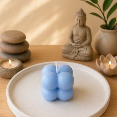 Nến thơm Rubik mùi hoa, mùi dâu - nến thơm handmade xanh duong