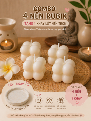 combo 4 Nến thơm Rubik mùi hoa, mùi dâu - nến thơm handmade
