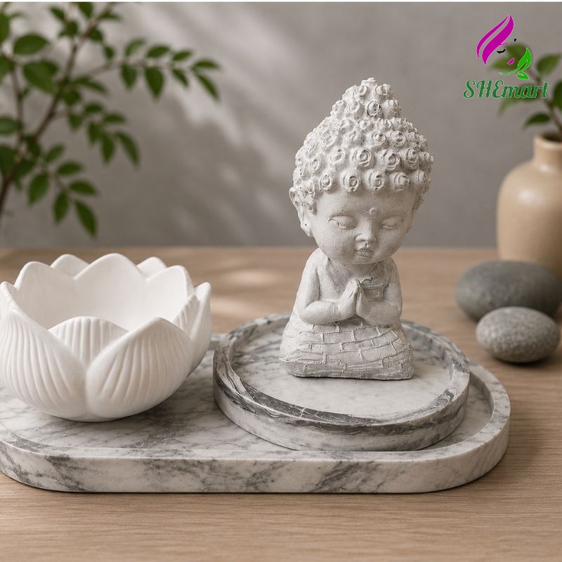 Bộ Trang Trí Phong Cách Thiền Định - Tượng Tiểu Phật • Cốc Hoa Sen Để Đựng Nến Thơm • Đế Tròn • Khay Trưng Bày mau xam Bộ Trang Trí Phong Cách Thiền Định - Tượng Tiểu Phật • Cốc Hoa Sen Để Đựng Nến Thơm • Đế Tròn • Khay Trưng Bày