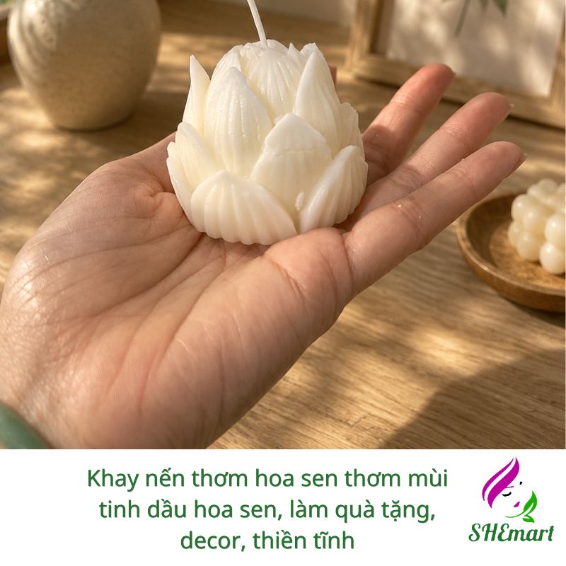 Khay nến thơm hoa sen thơm mùi tinh dầu hoa sen, làm quà tặng, decor, phong yoga Khay nến thơm hoa sen thơm mùi tinh dầu hoa sen, làm quà tặng, decor, phong yoga