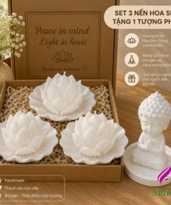 combo 03 Khay nến thơm hoa sen thơm mùi tinh dầu hoa sen, làm quà tặng, decor, setup phong yoga, chụp ảnh mau trang